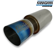 KANAGAWA Tengos Car Exhaust Gahar Round Bassbiru Stainless Steel Outlet 3.5inch Inlet 2inch