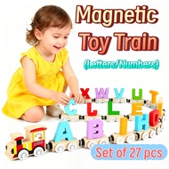 27pcs Magnetic Wooden Alphabet Train Sets Magnetic Wooden Train ABC Letter Number Learning Trains