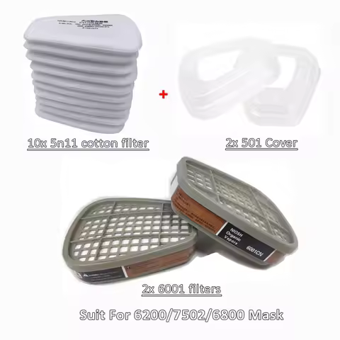 6001/6002/6004 Cartridge Box 5N11 Cotton Filters Set For 3m 6200/7502/6800 Dust Gas Masks Chemical P