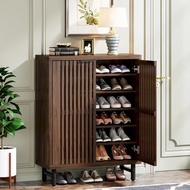 Tribesigns 6 - tier Shoe Cabinet Louvered Doors , Large Wooden Shoe Storage Cabinet Adjustable Shelv