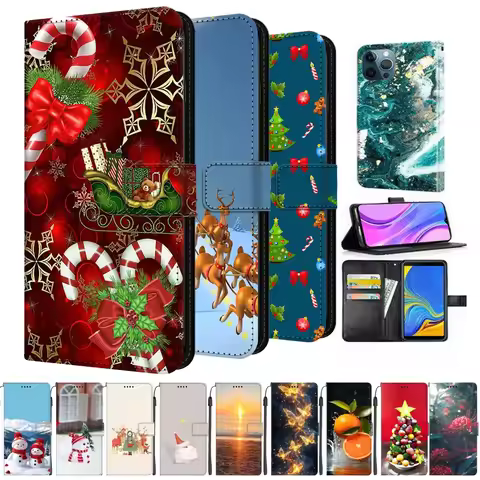 Christmas Reindeer Santa Snowman Leather Cover For Sony Xperia 10 VI V IV Wallet Flip Phone Cases Fo