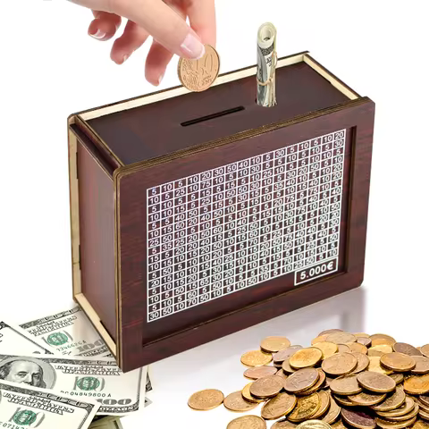 1000/2000/3000/5000/10000 Euro Money Box Wooden Piggy Bank Money Container for Cash Saving Treasure 