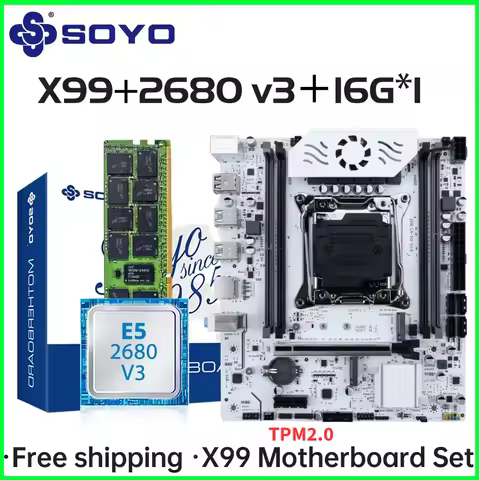 SOYO X99 C612chip Gaming Motherboard Set with Intel Xeon E5 2680 V3 CPU DDR4 16G 2133MHz RAM Compute