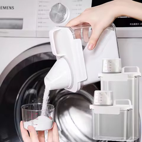 Portable Washing Powder Dispenser with Measuring Cup - Airtight Laundry Liquid Storage Jar Washing M