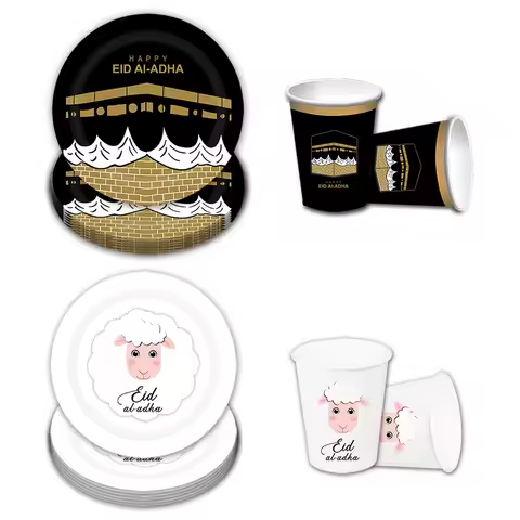 Ramadan Decoration Disposable Tableware Eid Al-ADHA Sheep Paper Plates Cups Ramadan Kareem Decor Isl