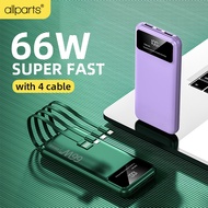 66W PD Super 30000mAh Powerbank with 4 Cable Mini Power Bank LED Display Slim Battery Fast Charging 