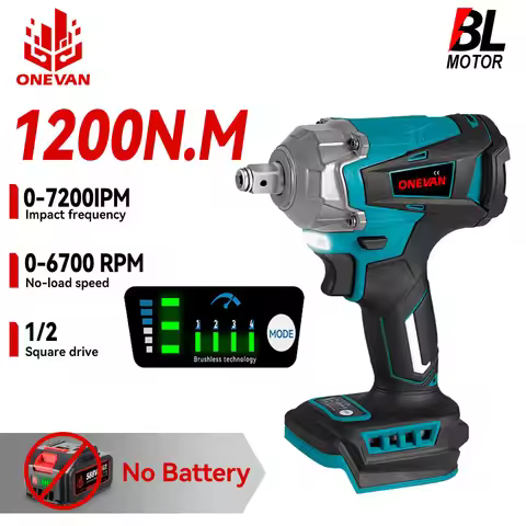 ONEVAN 1200N.M Brushless Electric Impact Wrench 1/2" 1200W Cordless Drill Screwdriver Car Home Power