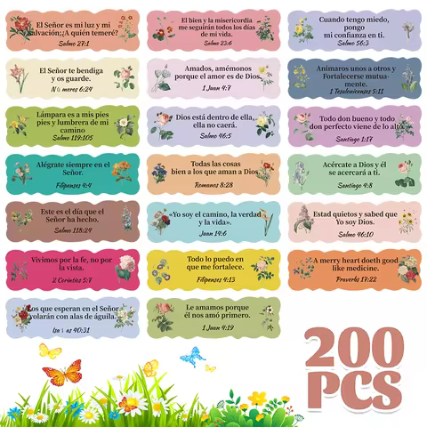 200 Pcs Bible Spanish Inspirational Stickers Colorful Flowers Bible Verse Stickers Christian Planner