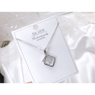 S925 Silver Plated Platinum "Zirconia Pendant Necklace Set"(Set Rantai Leher+Loket) 925銀鍍鉑鑲鋯吊墜項鏈組 PZY-009