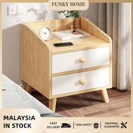 Funky Home-Multi-layer Esthetic Oak White Bedside Table Nightstand Modern Bedroom Furniture with Dra
