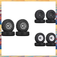 (TEFP) 4PCS 85mm 1.55 Metal Beadlock Wheel Rims Tires Set for 1/10 RC Crawler Car Axial Jr D90