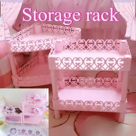 Pink 2 Tier 3 Tier Storage Shelf Handmade DIY Home Bedroom Study Room Desktop Storage Anime Figures 