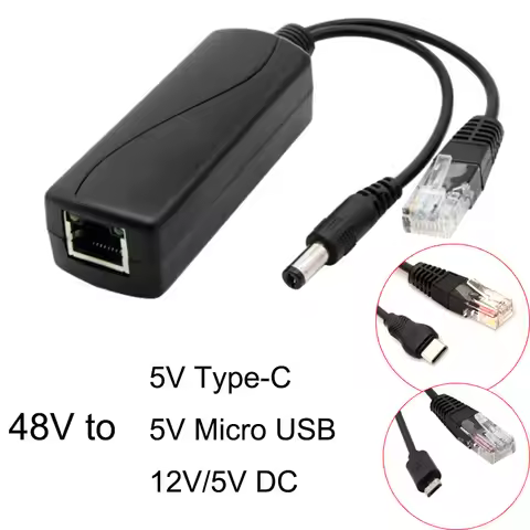 48V To 5V/12V PoE Splitter 5v POE Micro USB tpye-C DC Power Supply Over Ethernet Active POE Splitter