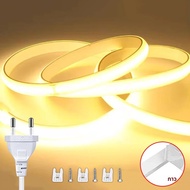 COB LED Strip ความสว่างสูง EU Power 220V LED Strip กันน้ําริบบิ้นแบบยืดหยุ่นเทปสําหรับห้องนอนโคมไฟสว