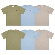 AMI Paris Men Plain T-Shirt Short Sleeve Embroidered Cotton T Shirts