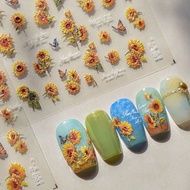 1pc Y2k Sunflower Nail Stickers Relief 5d New Back Adhesive Japanese Internet Celebrity Ins Nail Sti