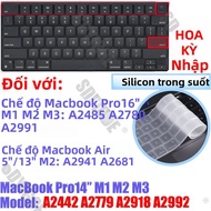 Vỏ Bàn Phím Silicon Cho MacBook Air/Pro 13"14"15"16 Inch M1 M2 M3 M4 Chip Model A2918 A2992 A3113 A2