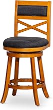 DTY Indoor Living Meeker X Back Fabric Swivel Stool Chair, 24'' Counter Height, Natural Finish, Char