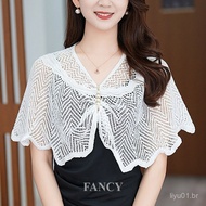 Casual Women's Crochet Hollow Top Lace Cotton Shrink-Proof Cloak Shawl Bib Round Neck Summer Beach B