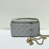 Chanel 灰色金球長盒子包 金色五金 斜背包 肩背包
