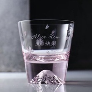 【日本江戶硝子 X MSA手工雕刻】粉紅櫻花切子富士山杯 客製刻字