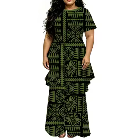 Women'S Short-Sleeved Dress Polynesian Samoan Tongan Fiji - Elegant Evening Gown For Festival Party
