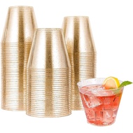 JOLLY CHEF 100 Pack 9 oz Gold Plastic Cups, Disposable Gold Glitter Plastic Cups Perfect for Wedding