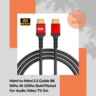 Hdmi to Hdmi 2.1 Cable 8K 60hz 4k 120hz Gold Plated for Audio Video TV 2m