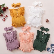 Baby Girl Solid Color Sleeveless Lace Romper + Hairband 2-piece Set Baby girl Cute Romper