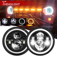 7 Inch LED Headlight H4 Hi-Lo With Halo Angel Eyes For Lada 4x4 urban Niva JK Land rover defender Hu