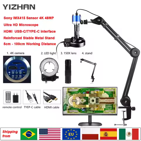 Yizhan HD 1080P 4K Microscope HDMI USB VGA Industrial Digital Microscope 215X 180X 150X 130X Zoom Mi