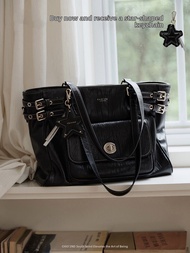CHIO‘2ND | Large Capacity Retro Black Motorcycle Style Tote Bag