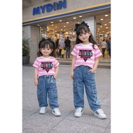 SET BAJU KIDS GUESS.BERSAMA JEANS CARGO (UNISEX DESIGN - BOY GIRL BOLE PAKAI)