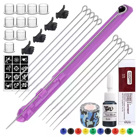 Tattoo Hand Poke and Stick Tattoo Kit DIY Tattoo Ink Needles Pen Set for Body Art Hand Poke Stick Ta