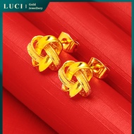 Pure 21k Saudi Gold Twisted Cookie Stud Earring for Women Elegant Ladies Non Tarnish Hypoallergenic 