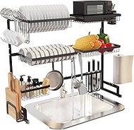 Over The Sink Dish Drying Rack, 3 Tier Stainless Steel Adjustable (33''-40'') Large Kitchen Dish Dra