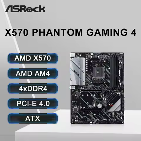 ASRock X570 Phantom Gaming 4 Motherboard AM4 Socket DDR4 4066+ (OC) NVME M.2 PCIe 4.0 Supports Ryzen