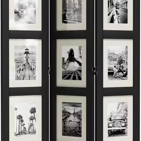 3 Panel Photo Room Divider Screen, Solid Wood Divider for Room Separation for 8x10 Picture Frame Wit
