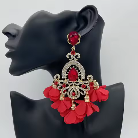 New Fashion Long Drop High Quality Earrings for Women Crystal Rhinestones Flower Tassel Big Earings 