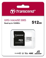 Transcend 創見 USD300S 512GB microSDXC UHS-I U3(V30/A1)記憶卡,附轉卡 (TS512GUSD300S-A)