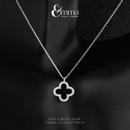 Women's necklace - silver necklace for Emma Jewelry - Luxurious black grass necklace with stone bord
