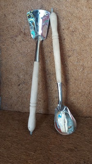 PURE STAINLESS SANDOK AND SIANSE SET WITH WOODEN HANDLE HIGH QUALITY CASH ON DELIVERY HEAVY DUTY KIT