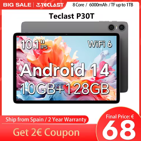 Teclast P30T Android 14 Tablet, 10.1 Inch 1280X800, 10Gb Ram (4Gb+6Gb Expansion), 128Gb Rom(Support 