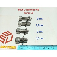 Stainless steel L-bolt m8*15 - 20 - 25 - 30 (1.5 to 3cm/) L6 key