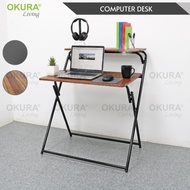 OKURA Foldable Computer Desk with Shelf Study Desk Meja Lipat Writing Desk Portable study table Meja