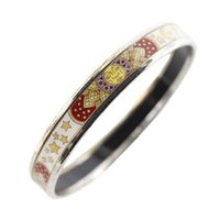 愛馬仕琺瑯 PM 手鐲，景泰藍，帶有太陽、月亮和星星圖案，白色金屬，約 19 克，女士 [二手]。