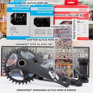 Groupset Shimano Altus M310 M315 Shifter RD Crankset BB Sprocket Rantai 8 Speed MTB Vintage Commuter