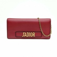 DIOR 紅色牛皮革金扣Jadior鏈條斜挎包肩背包