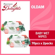 Oldam Baby Wet Wipes Cap 70pcs Bundle of 2