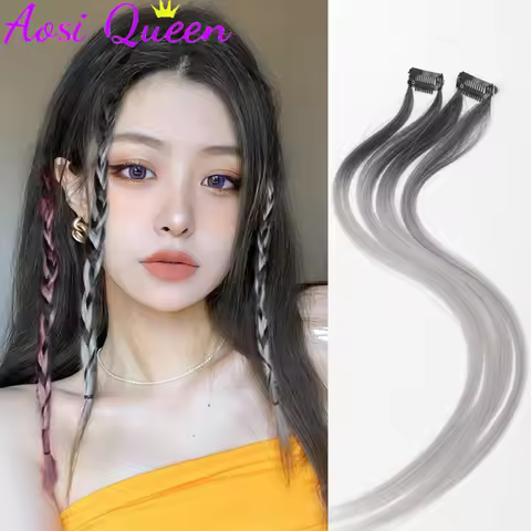 AOSI Synthetic Hanging Ear Dyed Wig Piece Female Highlighted Dyed Piece Traceless Woven Hair Rope Po